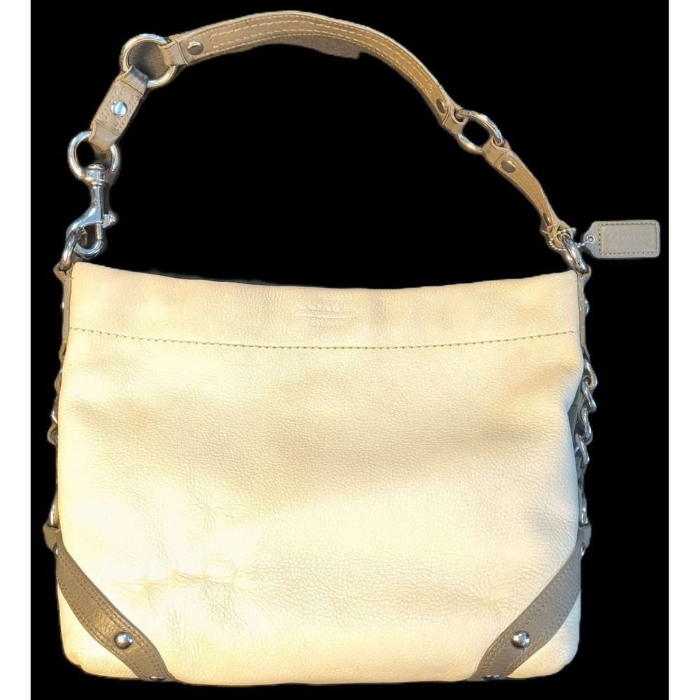 Vintage Coach Shoulder Bag Cream with Gray Leatherβ Trim